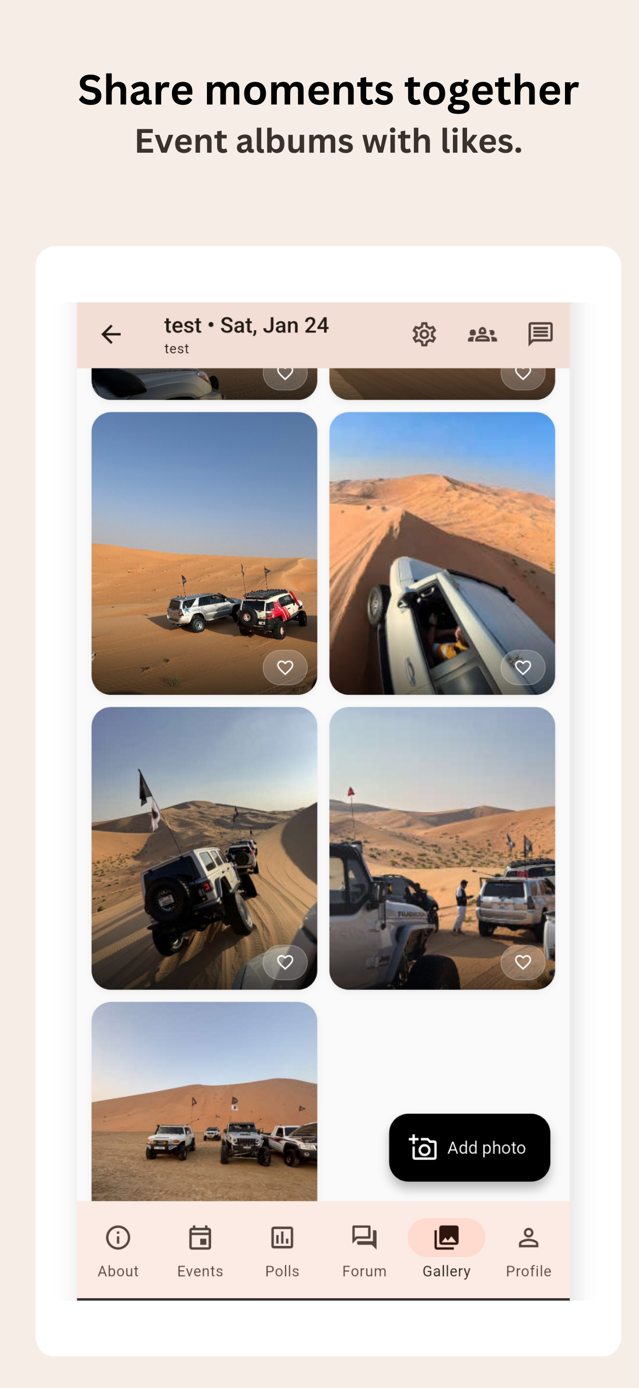 A Hubbino community with events, polls, forum and shared gallery